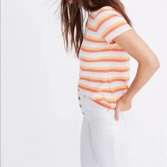 Madewell Top Daisy Embroidered Northside Vintage Tee Broadway Stripe B-1 - Picture 6 of 7